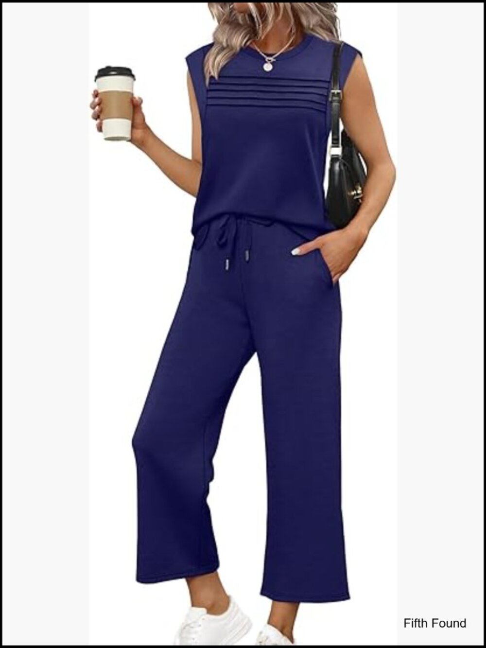 Two Piece Lounge Set Cap Sleeve Side Slit Wide Leg Pants S